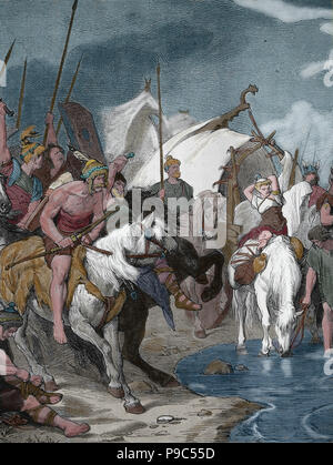 La période de migration (tribus germaniques et les Huns). 4e-6e siècle. Gravure, 1882. La couleur. Banque D'Images