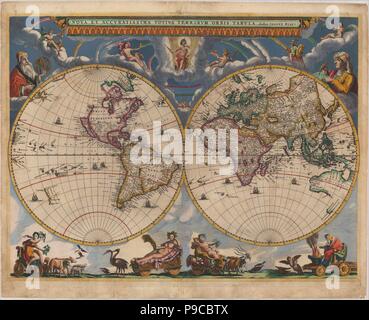 Hémisphère double carte du monde. Musée : collection privée. Banque D'Images