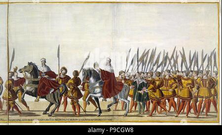 Procession cérémonielle à Bologne à l'occasion du couronnement de Charles Quint. 25-26 feuilles. Musée : Etat de l'Ermitage, Saint-Pétersbourg. Banque D'Images