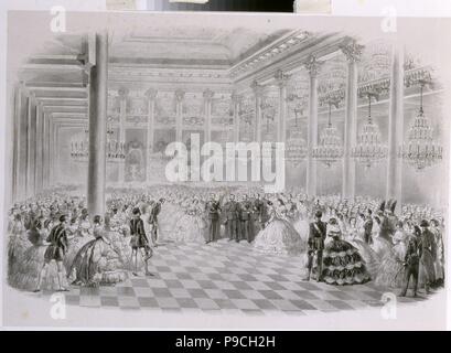 Balle dans le hall de l'Assemblée de la noblesse russe à l'occasion du couronnement de l'empereur Alexandre II. Musée : Bibliothèque d'État de Russie, Moscou. Banque D'Images