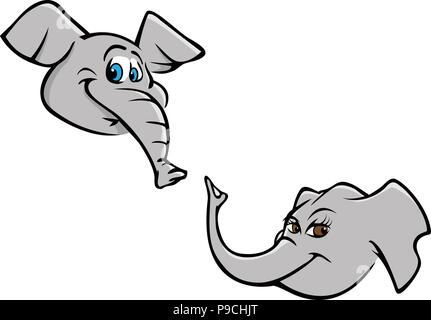 Cartoon vector illustration de têtes d'éléphants Illustration de Vecteur