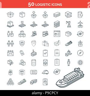 Simple Jeu d'Emballage Logistique Livraison liés ligne vectorielle d'icônes. Contient des icônes telles que la cargaison, l'expédition dans le monde entier, l'emballage et plus. Illustration de Vecteur
