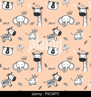 Cute animal sauvage sans motif doodle Illustration de Vecteur
