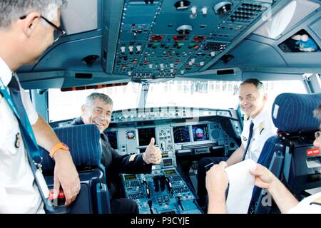 Sur l'un des nouveaux Airbus A330neo gros-porteurs à l'île Maurice pour la première fois Banque D'Images