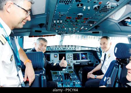 Sur l'un des nouveaux Airbus A330neo gros-porteurs à l'île Maurice pour la première fois Banque D'Images