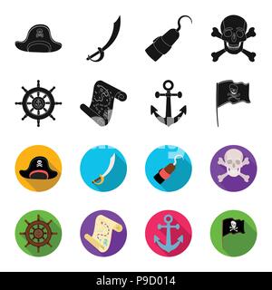 Pirate, bandit, gouvernail, drapeau Pirates set icônes .collection en noir,flet vecteur illustration stock style symbole . Illustration de Vecteur