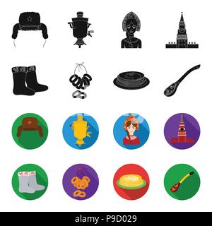 L'impression, de bottes, de séchage, d'épices .Russie pays icônes collection en noir,flet vecteur illustration stock style symbole . Illustration de Vecteur