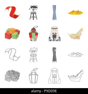 Les sucreries de l'Est, lampe, Ramadan cheikh arabe, territoire.arabes unis collection set icônes de cartoon style du contour symbole,vecteur illustration stock . Illustration de Vecteur