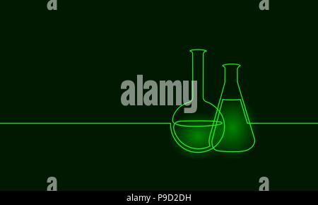 Seule ligne chemical science art fiole. La technologie scientifique médecine recherche de la conception d'équipements en verre un croquis silhouette vector illustration Illustration de Vecteur