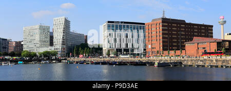 Vue sur Salthouse Dock, Royal Albert Dock, George's Parade, Pier Head, UNESCO World Heritage Site, Liverpool, Merseyside, England, UK Banque D'Images