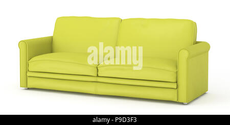 Canapé cuir jaune isolé sur fond blanc.  : Chemin de détourage. 3D render Banque D'Images