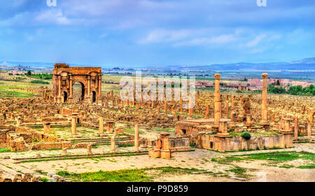 Timgad, ruines d'un Roman-Berber ville en Algérie. Banque D'Images