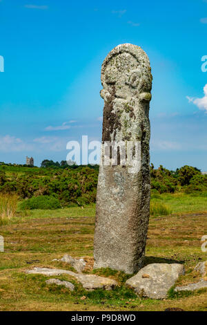 Sbires Cornwall Bodmin Moor Angleterre Juillet 12, 2018 La croix Longstone, également connu sous le nom de Long Tom Banque D'Images