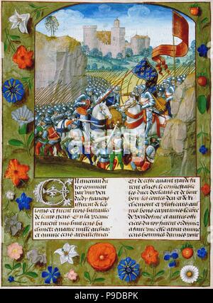 La bataille d'Azincourt le 25 octobre 1415 (par Enguerrand de Monstrelet, Chronique de France). Musée : BIBLIOTHÈQUE NATIONALE DE FRANCE. Banque D'Images