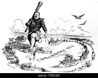 Le gros bâton dans la mer des Caraïbes. Caricature de Theodore Roosevelt. Musée : collection privée. Banque D'Images