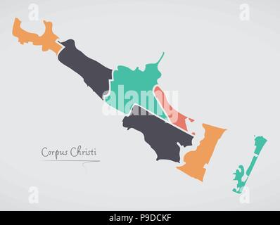 Corpus Christi Texas Plan avec les quartiers et les formes rondes modernes Illustration de Vecteur