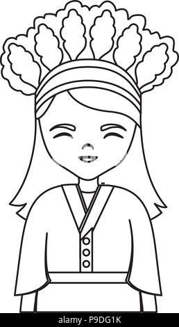 Cartoon girl avec costume traditionnel de Taiwan icône sur fond blanc, vector illustration Illustration de Vecteur