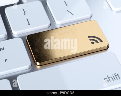 RSS news bouton doré sur le clavier avec soft focus. Le rendu 3d illustration Banque D'Images