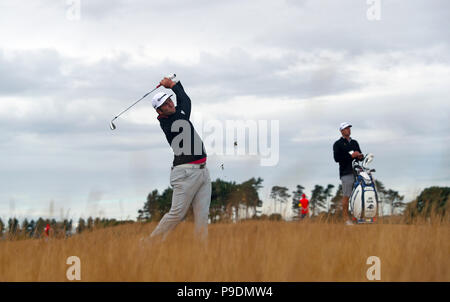 Jon de l'Espagne au cours de l'aperçu de Rahm la troisième journée de l'Open Championship 2018 à Carnoustie Golf Links, Angus. Banque D'Images