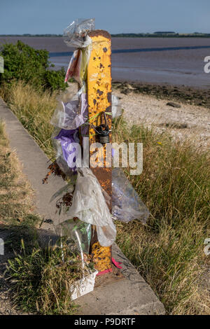 Fleurs qui ont réussi leur meilleur dans la mémoire de quelqu'un qui est décédé sur la rivière Humber. Banque D'Images