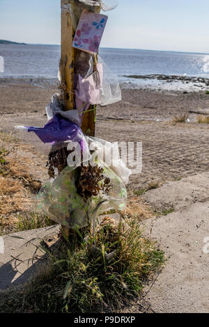 Fleurs qui ont réussi leur meilleur dans la mémoire de quelqu'un qui est décédé sur la rivière Humber. Banque D'Images