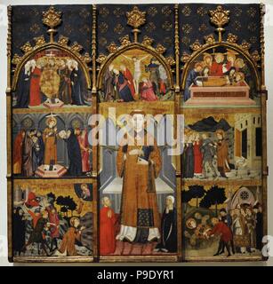 Jaume Serra (actif à Barcelone 1358-1389/1395). Peintre espagnol. Retable de Saint Stephen, ca. 1385. Du monastère de Santa Maria de Gualter, en Catalogne. Musée national d'Art de Catalogne. Barcelone. La Catalogne. L'Espagne. Banque D'Images