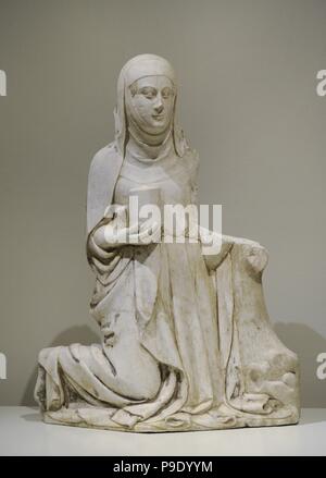 Maître de Pedralbes. Sculpture de Marie-madeleine, deuxième tiers du 14e siècle. Marbre avec reste polychrome. On trouve dans la chapelle du cimetière de la cathédrale de Barcelone. Musée national d'Art de Catalogne. Barcelone. La Catalogne. L'Espagne. Banque D'Images