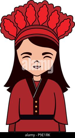 Cartoon girl avec costume traditionnel de Taiwan icône sur fond blanc, vector illustration Illustration de Vecteur