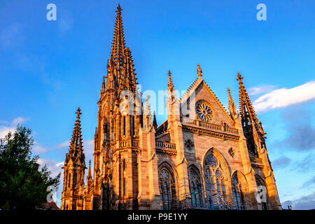 Mulhouse, St Stephen temple protestant, église St Etienne, coucher de soleil lumière, Haut-Rhin, Alsace, France, Europe, Banque D'Images