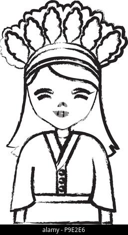 Cartoon girl avec costume traditionnel de Taiwan icône sur fond blanc, vector illustration Illustration de Vecteur