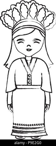Cartoon girl avec costume traditionnel de Taiwan icône sur fond blanc, vector illustration Illustration de Vecteur