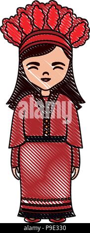 Cartoon girl avec costume traditionnel de Taiwan icône sur fond blanc, vector illustration Illustration de Vecteur