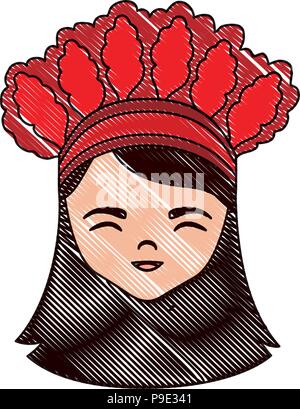 Cartoon girl avec costume traditionnel de Taiwan icône sur fond blanc, vector illustration Illustration de Vecteur
