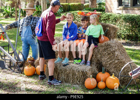 Floride,Micanopy,Festival de récolte d'automne,événement communautaire de petite ville annuel, stands vendeurs d'achat de stands de vente, l'automne de l'étalage de citrouille de fracas, balles de foin Banque D'Images