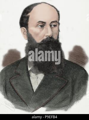 Manuel Falco d'Adda (1828-1892), XIV Marquis d'Almonacid et III Duc de Fernan-Nunez. Diplomate espagnol. Portrait. Gravure de Paris. 'La Ilustracio  ola Espan n y Americana', 1872. De couleur. Banque D'Images