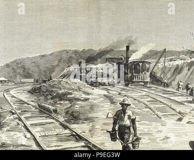 De construction du canal de Panama. Gravure, 1886. Banque D'Images