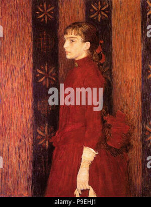 Theo Van Rysselberghe - Portrait d'une jeune fille en rouge Banque D'Images