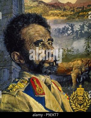 Haile Selassie I (1892-1975). L'Éthiopie a regent (1916-1930) et empereur (1930-1974). Il a été membre de la dynastie de Salomon. Portrait. L'aquarelle. Banque D'Images