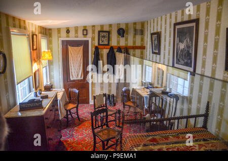 Abraham Lincoln est mort dans cette petite chambre à la Petersen House, le 15 avril 1865. Lit de mort est en bas à droite. Banque D'Images