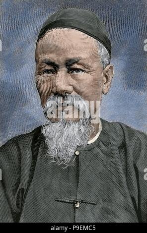 Chen Lanbin (1816-1895). Premier ministre chinois vers les États-Unis au cours de la Dynastie Qing. Portrait. Gravure de Capuz. 'La Ilustracion Espanola y Americana', 1879. De couleur. Banque D'Images