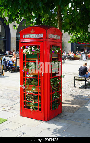 Un téléphone rouge traditionnelle reconvertie en maison de plantes dans Bath, Royaume-Uni. Date de la photo : le jeudi 5 juillet 2018. Photo : Roger Garfield/Alamy Banque D'Images