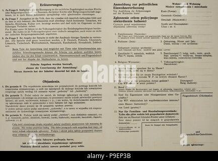 Histoire du nazisme. 20e siècle. Un formulaire de recensement police comprenait une série de questions qui ont permis aux autorités allemandes d'établir la nationalité et la langue utilisée à la maison. Le recensement a été communément appelé une empreinte en raison de l'utilisation d'entre eux. Banque D'Images