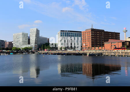 Vue sur Salthouse Dock, Royal Albert Dock, George's Parade, Pier Head, UNESCO World Heritage Site, Liverpool, Merseyside, England, UK Banque D'Images