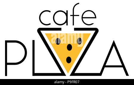 Cafe pizza avec une pointe de pizza text logo minimaliste Illustration de Vecteur