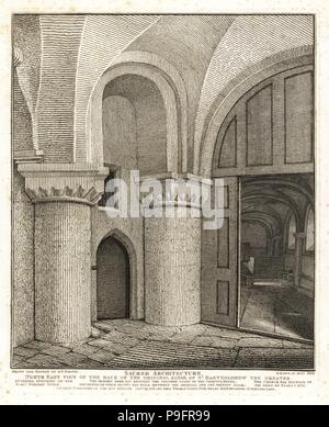 Vue nord-est de l'arrière de l'autel de Saint Barthélémy le plus grand, construit 1102. Porte de charnier à droite. La gravure sur cuivre gravé et dessiné par John Thomas Smith, de sa topographie, de London, en 1811. Banque D'Images