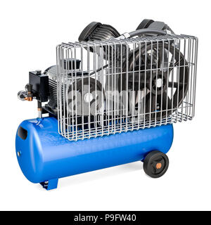 Compresseur d'air portable bleu, rendu 3D isolé sur fond blanc Banque D'Images
