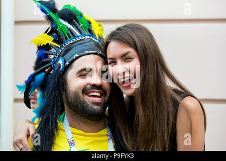 Moscou, Russie - Juin 2018 : Brasil football fans sur world cup à Moscou, Russie Banque D'Images