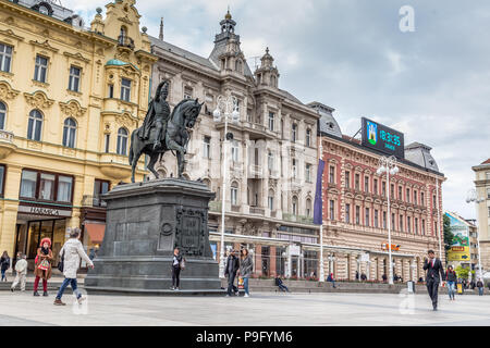 Zagreb, Croatie - Mai 09, 2017 : Monument Ban Jelacic Square à Banque D'Images