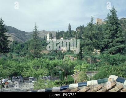 PANORAMICA DESDE EL PARADOR DE SAN FRANCISCO. Emplacement : Alhambra, Generalife à Grenade, ESPAGNE. Banque D'Images