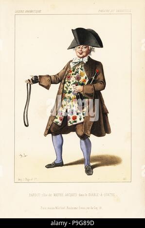 Noel Bardou comme Maitre Jacques dans le Diable-a-Quatre par Delaporte, théâtre du Vaudeville, 1845. Lithographie coloriée après une illustration par Alexandre Lacauchie de Victor Dollet's Galerie dramatique : les costumes des théâtres de Paris, Paris, 1845. Banque D'Images